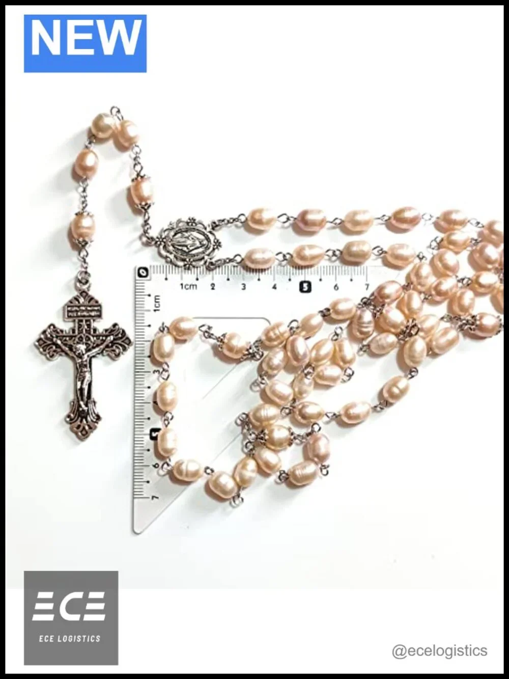 Natural Pearl Rosary Beads Olive Shape Cross Catholic Necklace